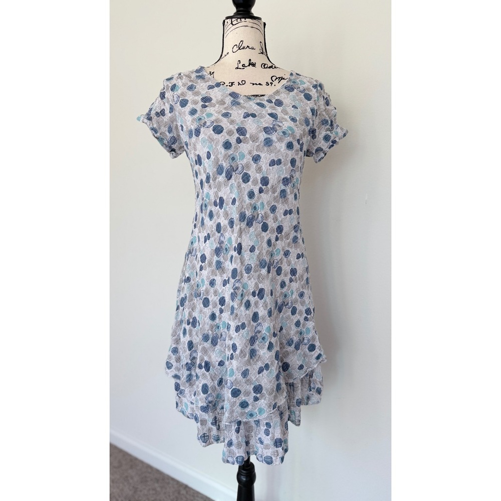 Nina Murati Blue Grey Polka Dot Cotton Gauze Tiered Dress Made in Italy Size M - Picture 15 of 15